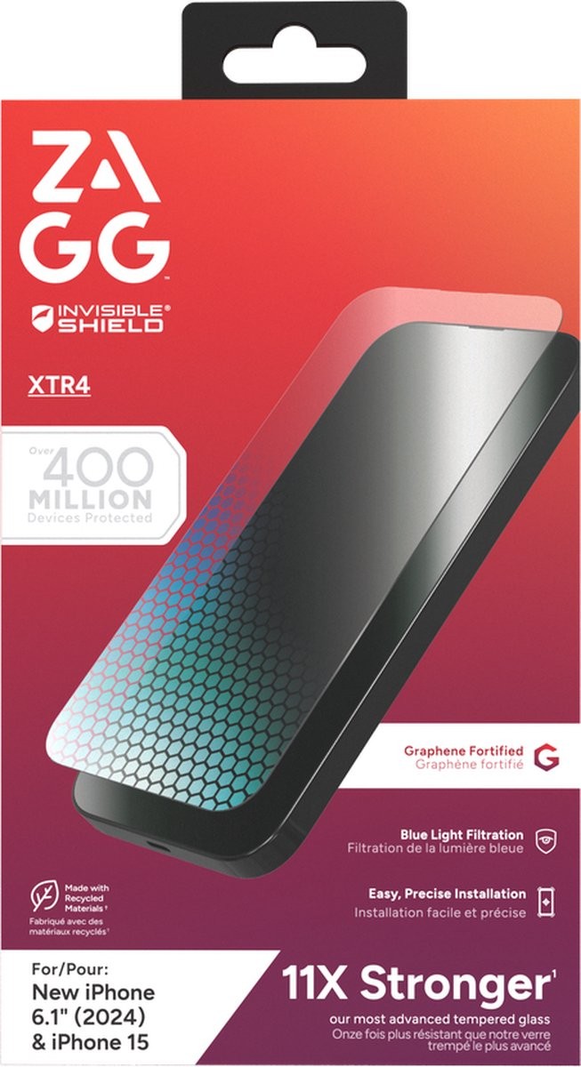 Película de Vidro Zagg Invisible Shield Glass XTR4 para iPhone 16 9