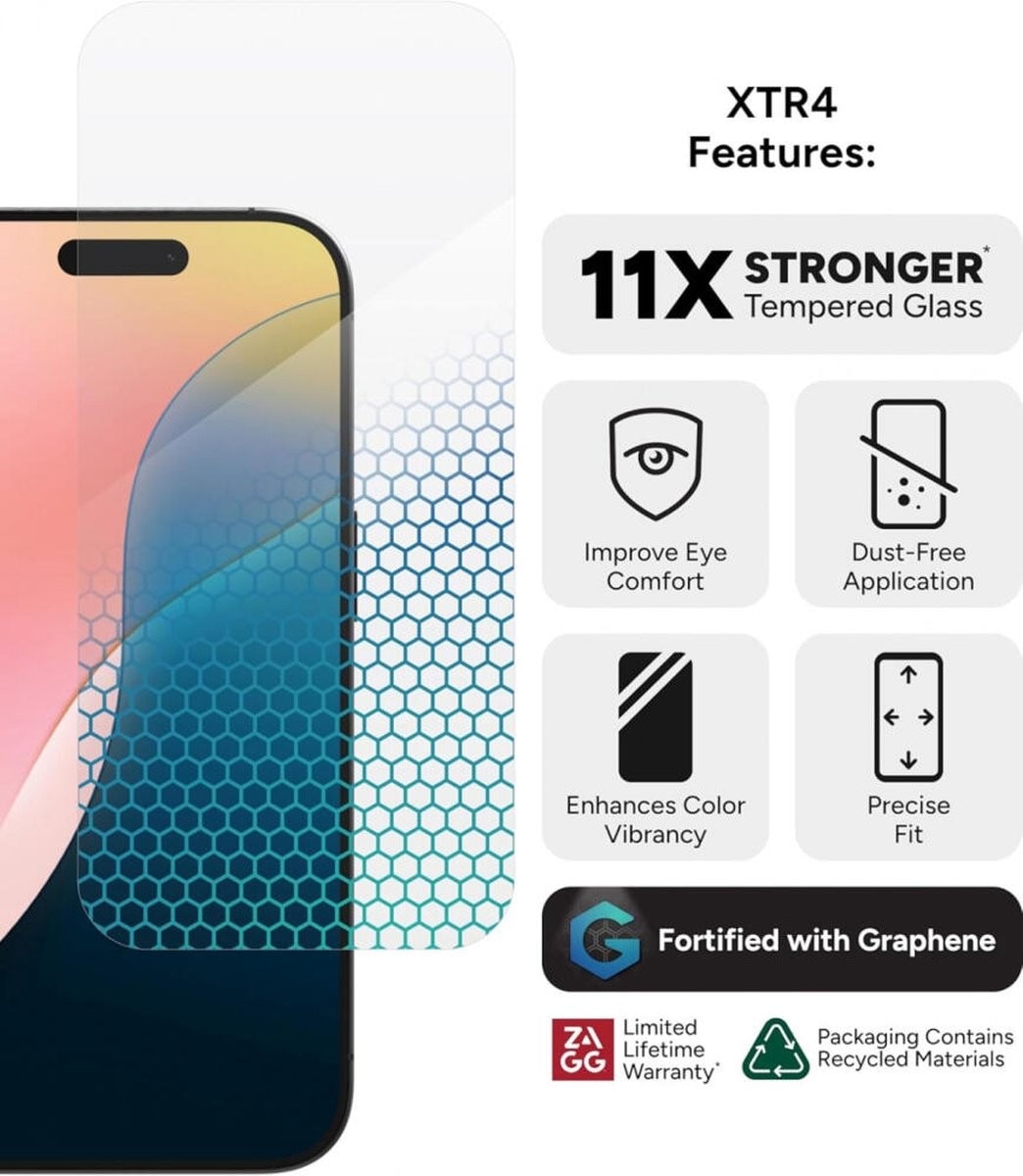 Película de Vidro Zagg Invisible Shield Glass XTR4 para iPhone 16 Pro 4