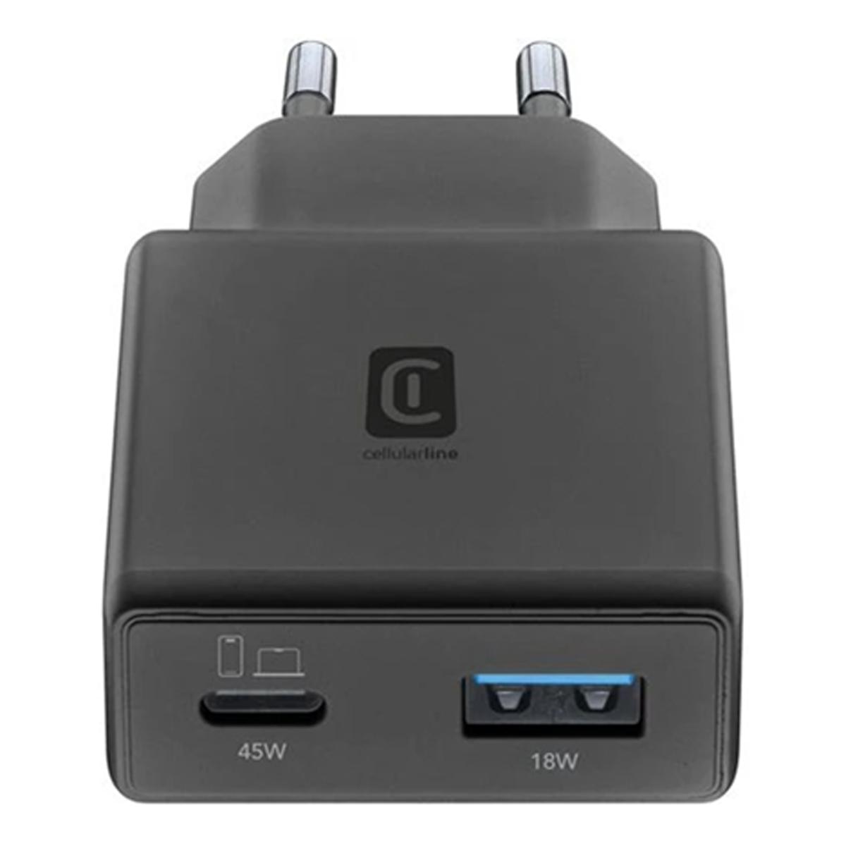Carregador de Parede Cellularline Charger Power Lite 45 W Slim Dual A+C Preto-2