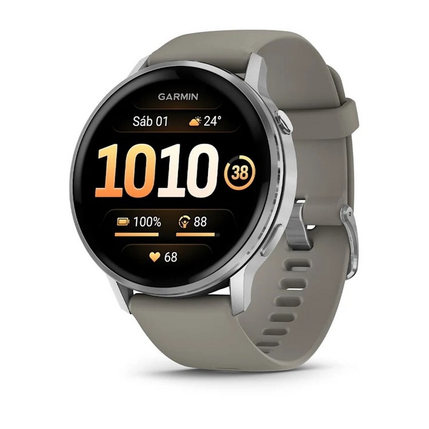 Imagem 0 de Smartwatch Garmin Venu 4 (45mm) - Aro Prateado com Bracelete Silicone Cinzento