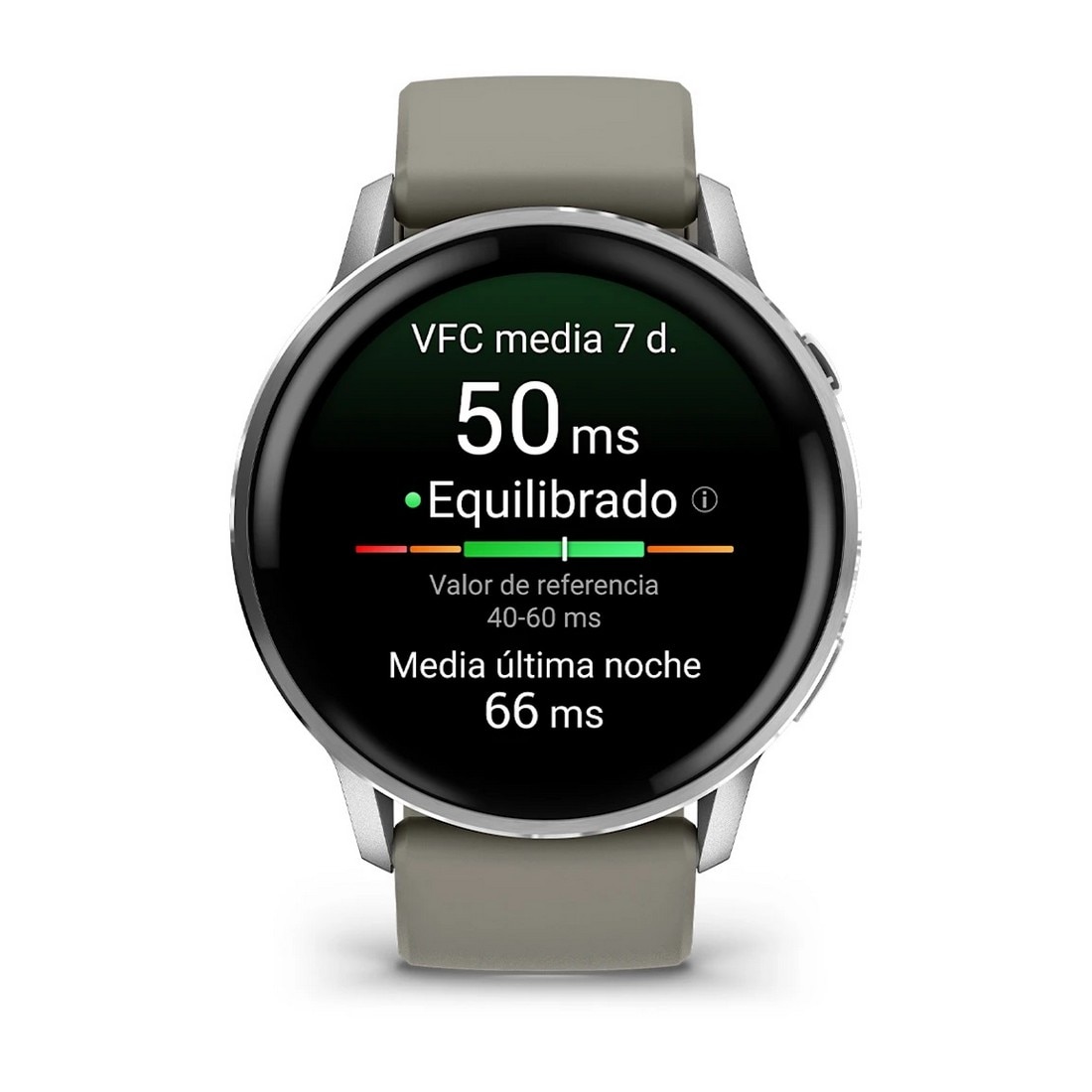 Smartwatch Garmin Venu 4 (45mm) - Aro Prateado com Bracelete Silicone Cinzento Prateado-2