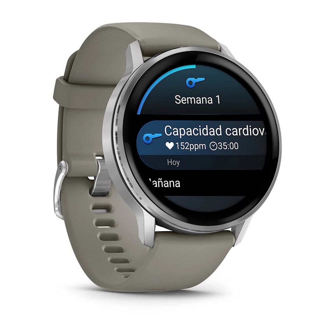Smartwatch Garmin Venu 4 (45mm) - Aro Prateado com Bracelete Silicone Cinzento Prateado-3