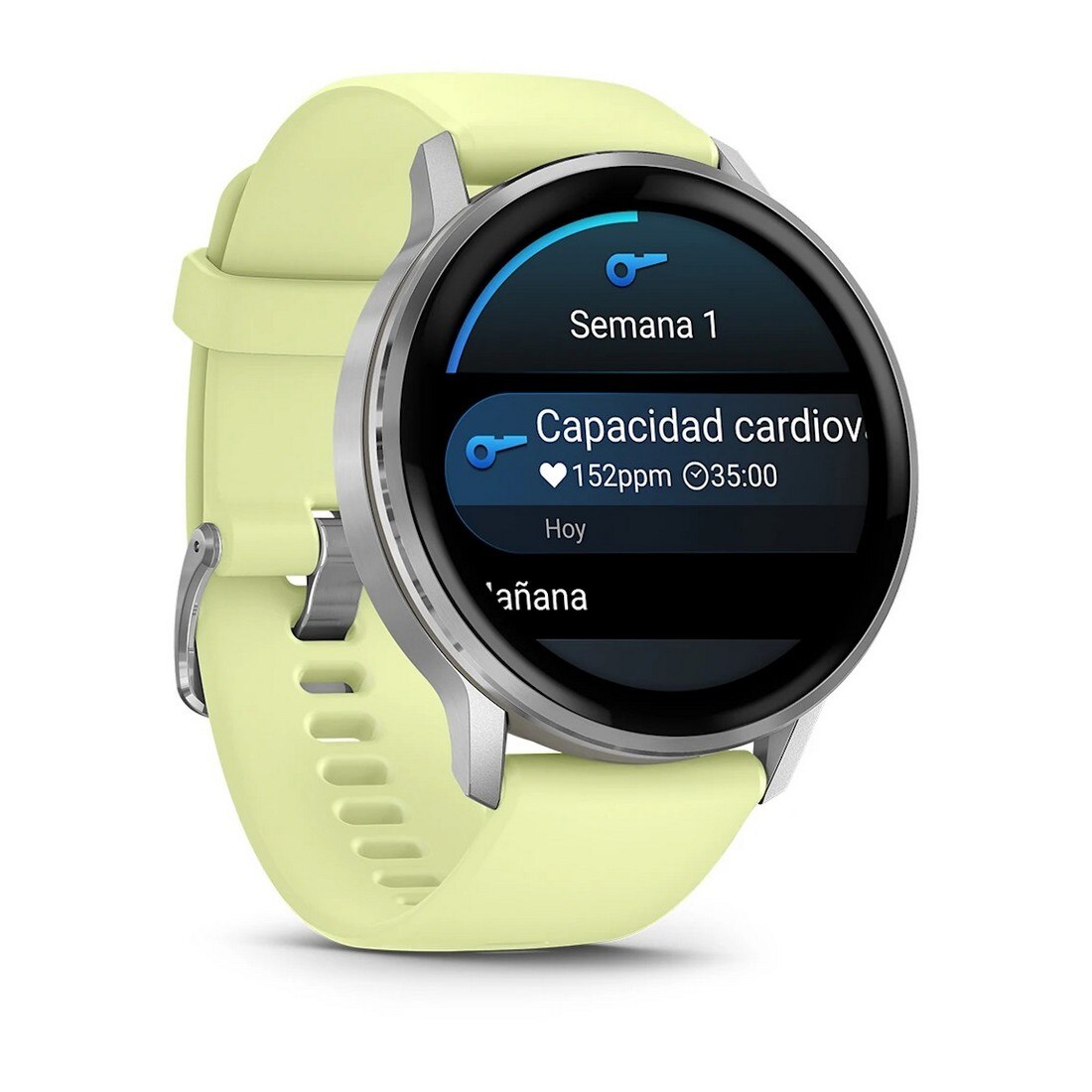 Smartwatch Garmin Venu 4 (45mm) - Aro Prateado com Bracelete Silicone Amarelo Prateado-3