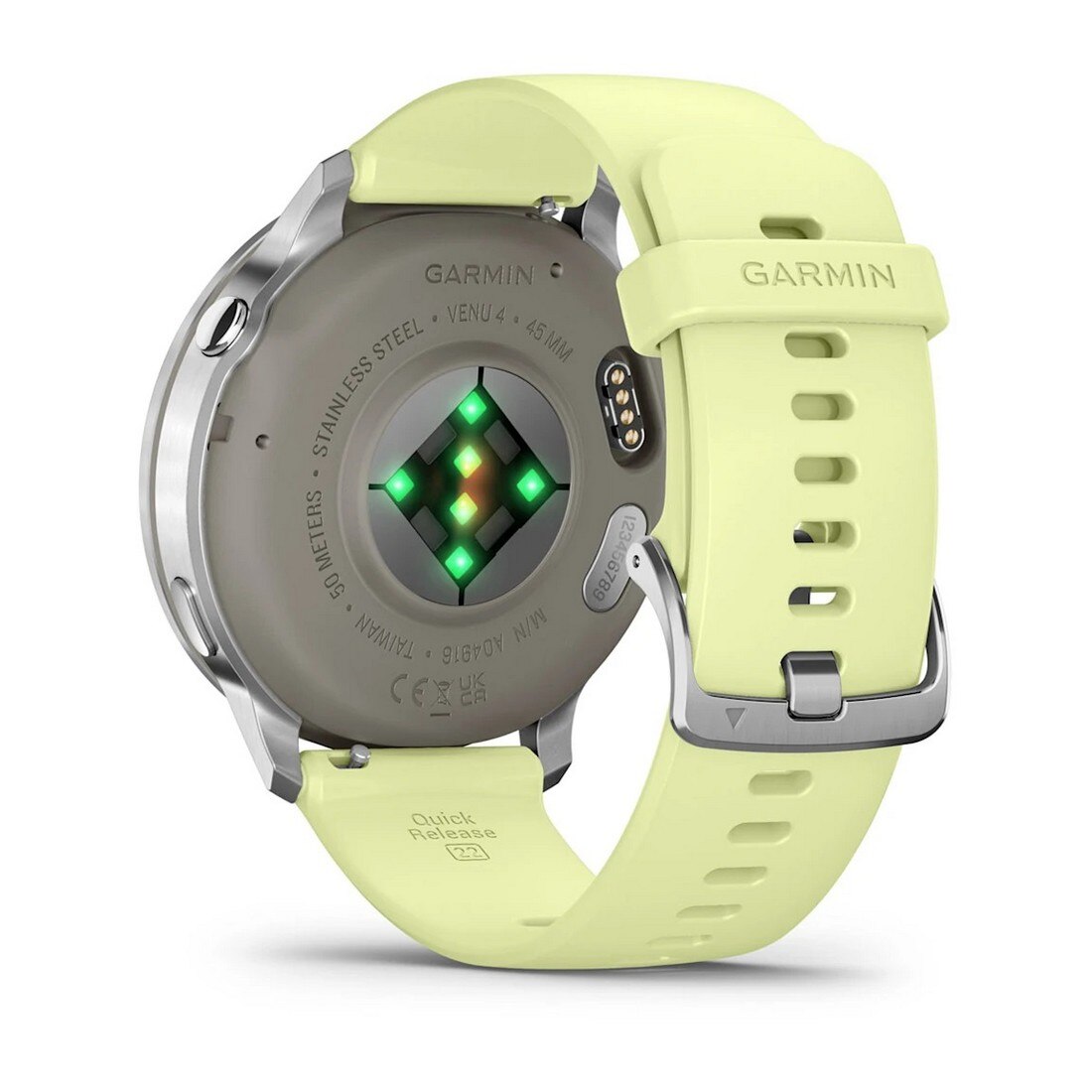Smartwatch Garmin Venu 4 (45mm) - Aro Prateado com Bracelete Silicone Amarelo Prateado-7