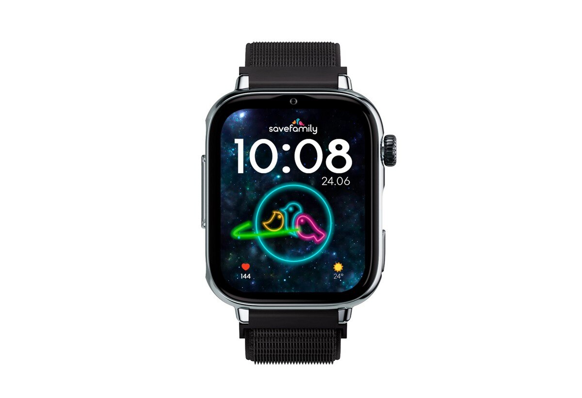 Relógio para Crianças SaveWatch Plus 2 Savefamily - Aro Prateado - Bracelete Tecido Black Night 3