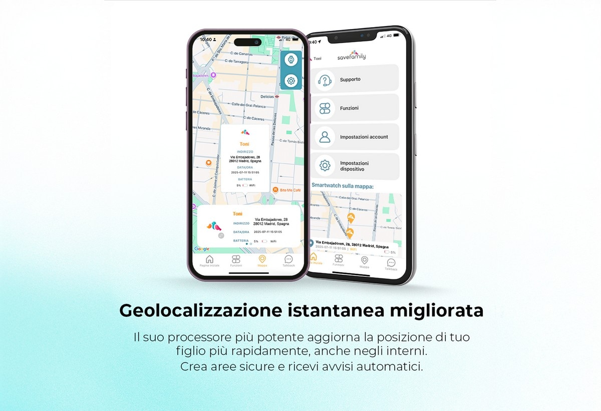 Relógio para Crianças SaveWatch Plus 2 Savefamily - Aro Prateado - Bracelete Tecido Black Night 4