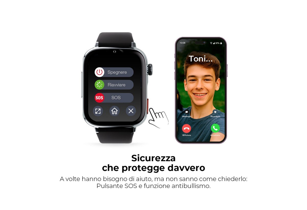 Relógio para Crianças SaveWatch Plus 2 Savefamily - Aro Prateado - Bracelete Tecido Black Night 5