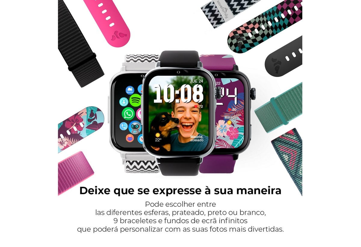 Relógio para Crianças SaveWatch Plus 2 Savefamily - Aro Prateado - Bracelete Silicone Maui 9