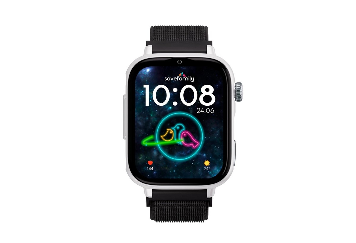 Relógio para Crianças SaveWatch Plus 2 Savefamily - Aro Branco - Bracelete Tecido Black Night 3