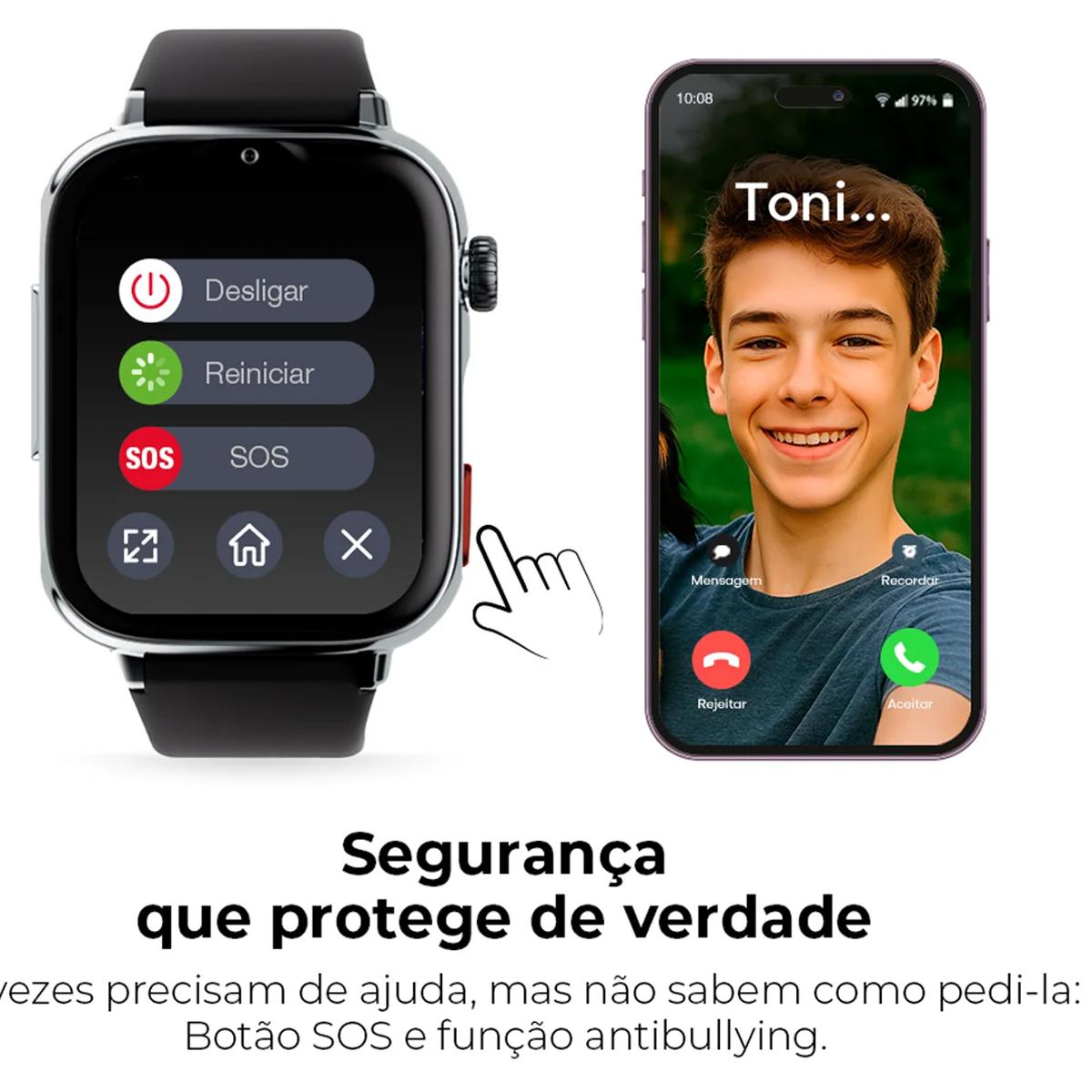 Relógio para Crianças SaveWatch Plus 2 Savefamily - Aro Prateado - Bracelete Silicone Lollipop Prateado-4
