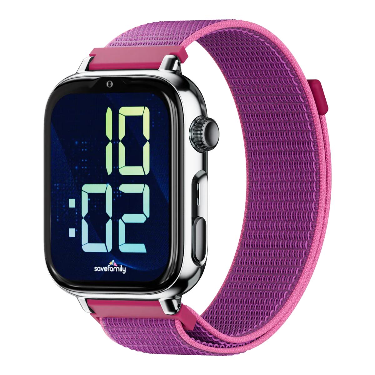 Imagem 0 de Relógio para Crianças SaveWatch Plus 2 Savefamily - Aro Prateado - Bracelete Tecido Frambuesa
