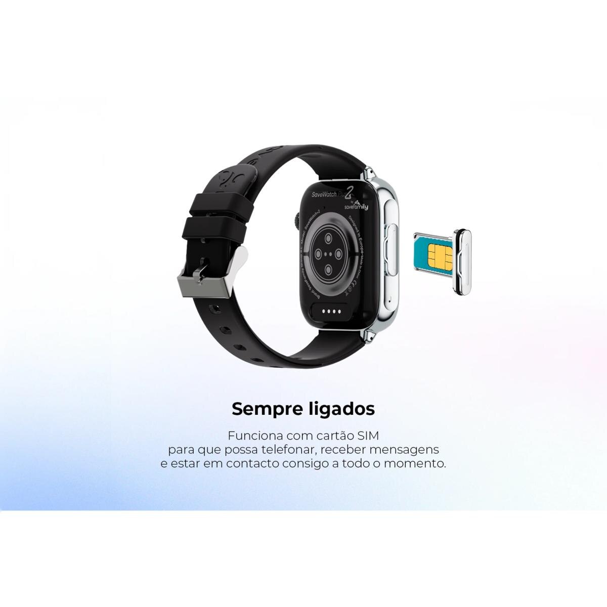 Relógio para Crianças SaveWatch Plus 2 Savefamily - Aro Prateado - Bracelete Tecido Frambuesa Prateado-5