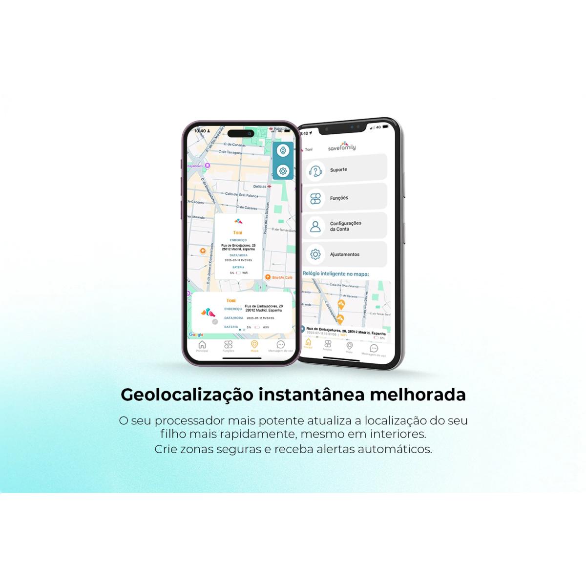 Relógio para Crianças SaveWatch Plus 2 Savefamily - Aro Preto - Bracelete Tecido Ocean Preto-3