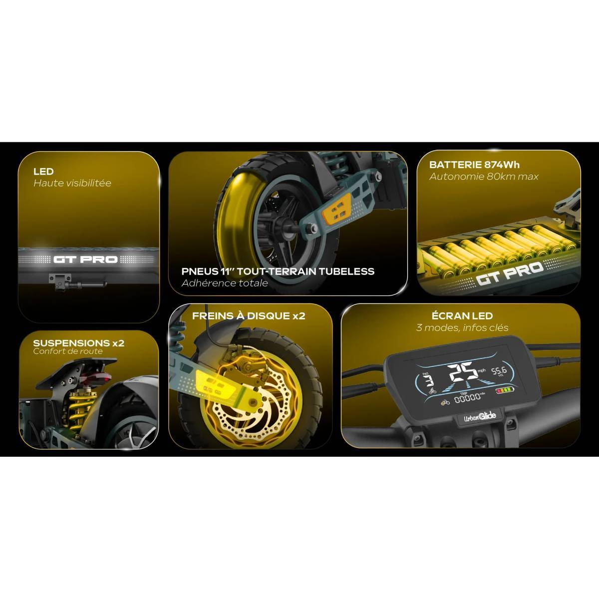 Trotinete Elétrica UrbanGlide GT PRO 1300W - Preto Preto / Verde-3