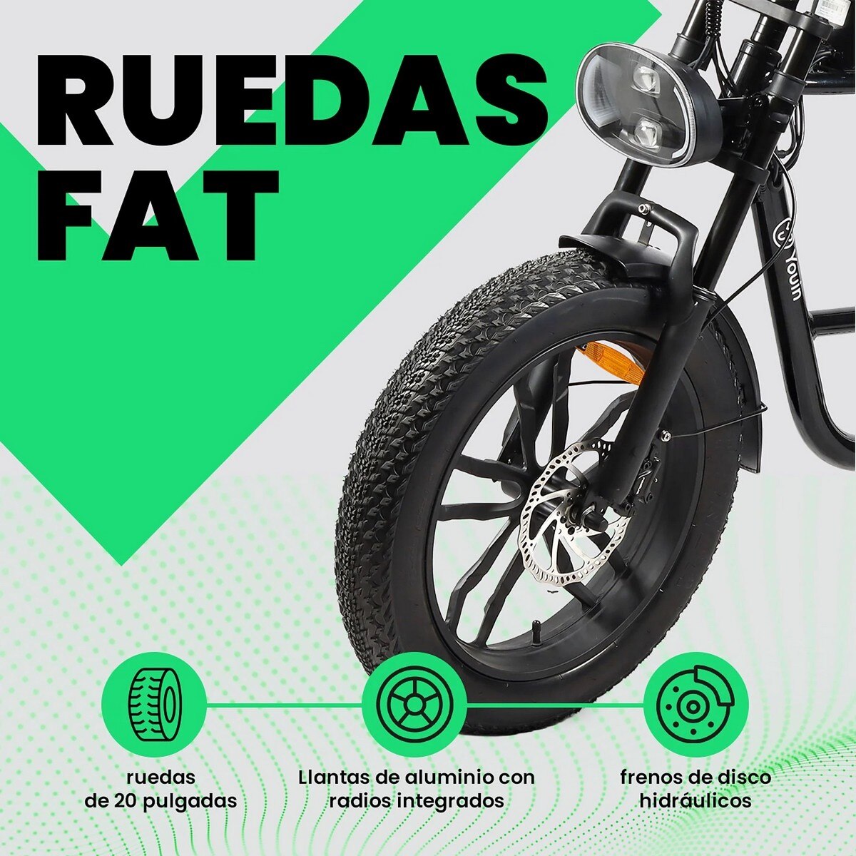 Bicicleta Elétrica Youin Miami BK7000 Urban Style Fat 20 - Preto e Branco Branco / Preto-3