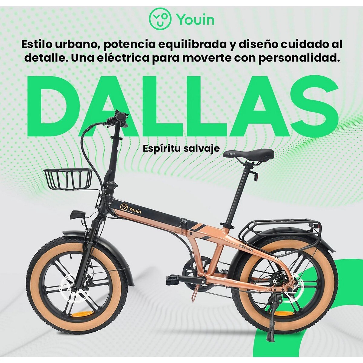 Bicicleta Elétrica Youin Dallas BK1650 Fat Dobrável 250w 60km Alumínio Suspensão 20 Ocre-2