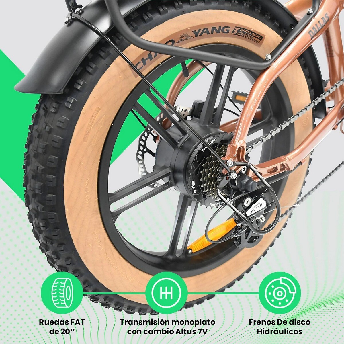 Bicicleta Elétrica Youin Dallas BK1650 Fat Dobrável 250w 60km Alumínio Suspensão 20 Ocre-3