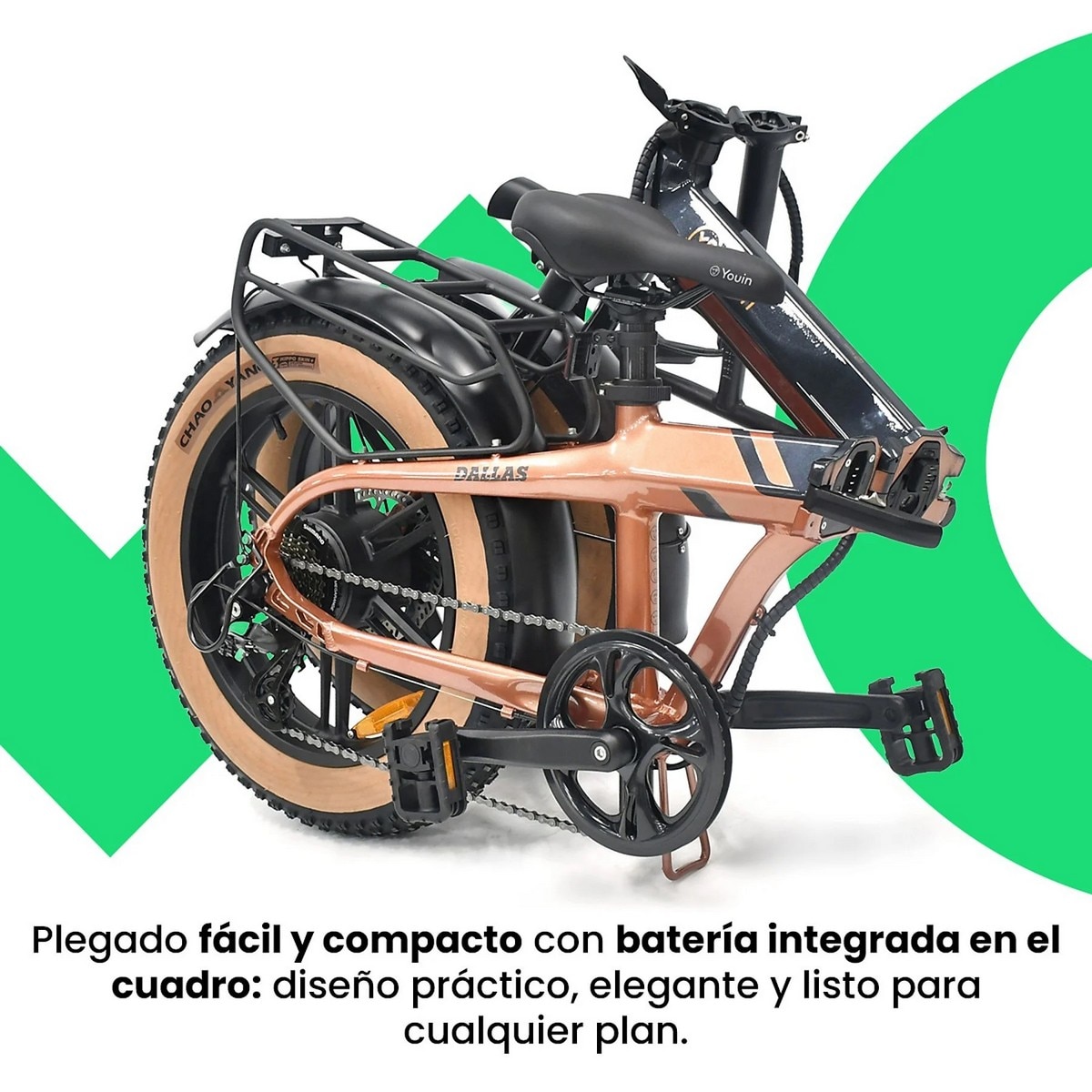 Bicicleta Elétrica Youin Dallas BK1650 Fat Dobrável 250w 60km Alumínio Suspensão 20 Ocre-4