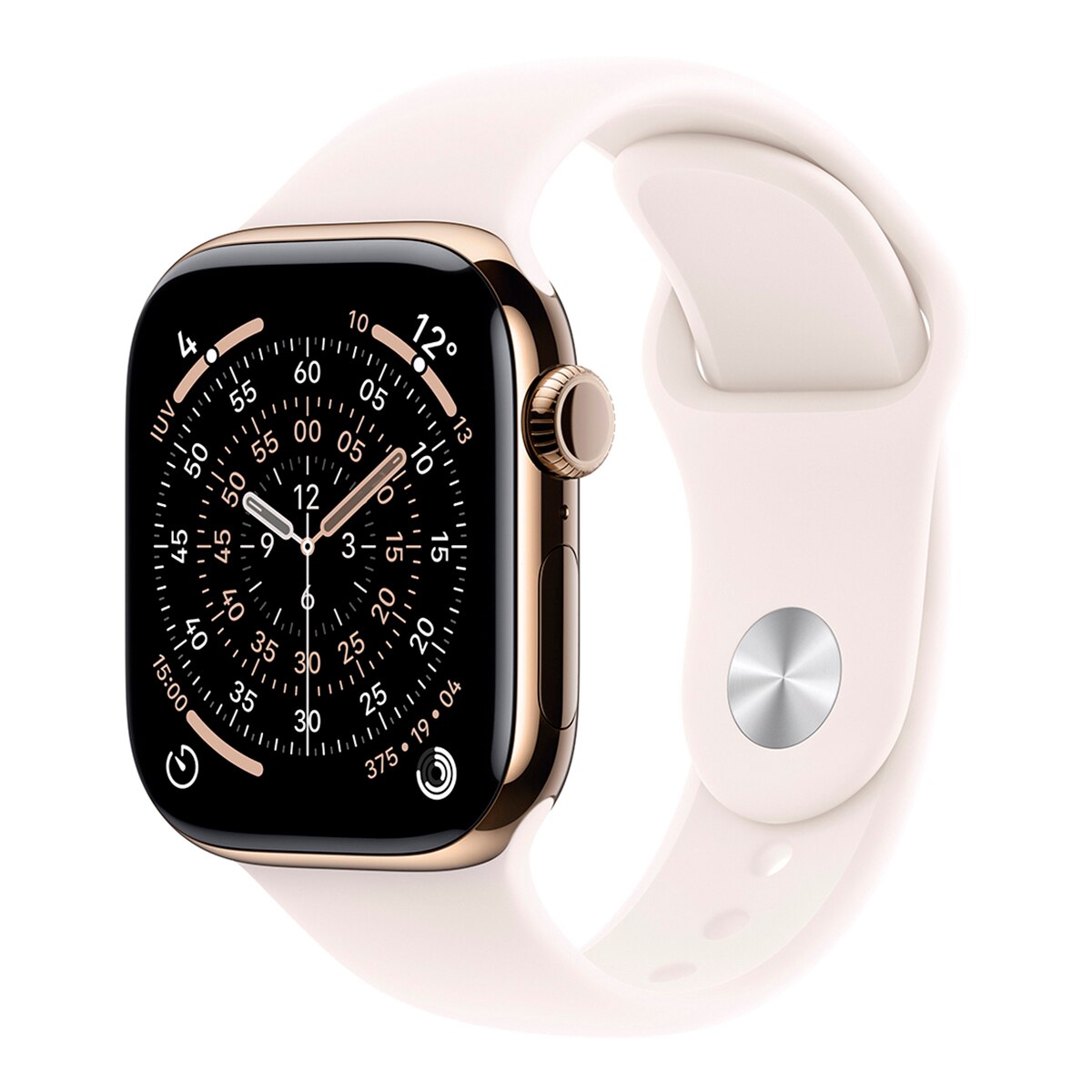 Imagem 0 de Apple Watch Series 11 GPS + Cellular 42mm Titânio Dourado com Bracelete Desportiva Rosa Rubor (M/L)
