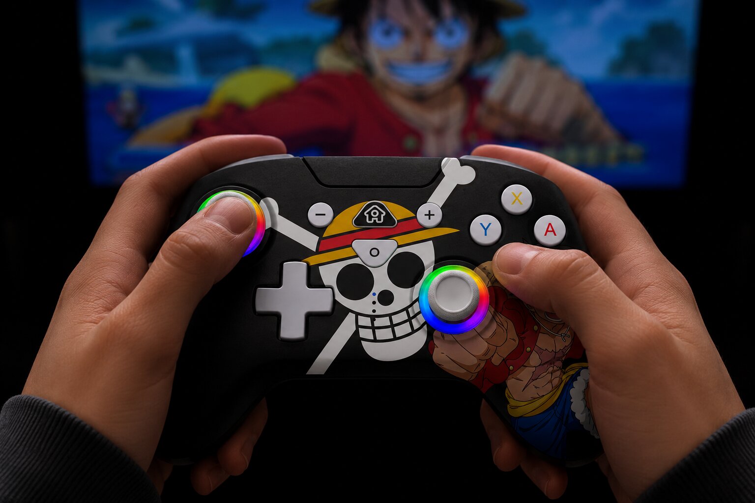 Comando S/Fios Led One Piece Luffy Fish Preto- Nintendo Switch/Nintendo Switch2 2