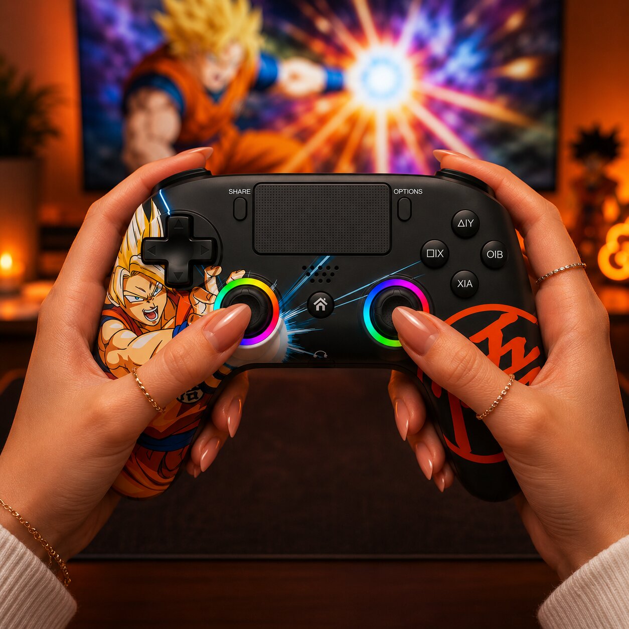 Comando S/Fios Led Dragon Ball Goku Super Preto-  PS4/ PC 3