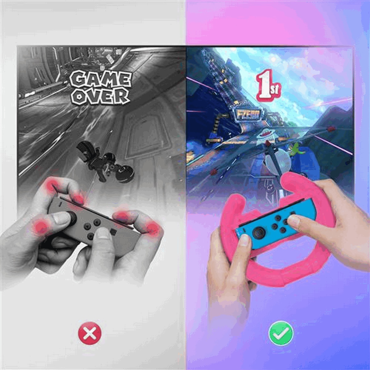 Pack 4 em 1  Oniverse Racing Wheels para Nintendo Switch Joy-Con e Nintendo Switch modelo OLED 3