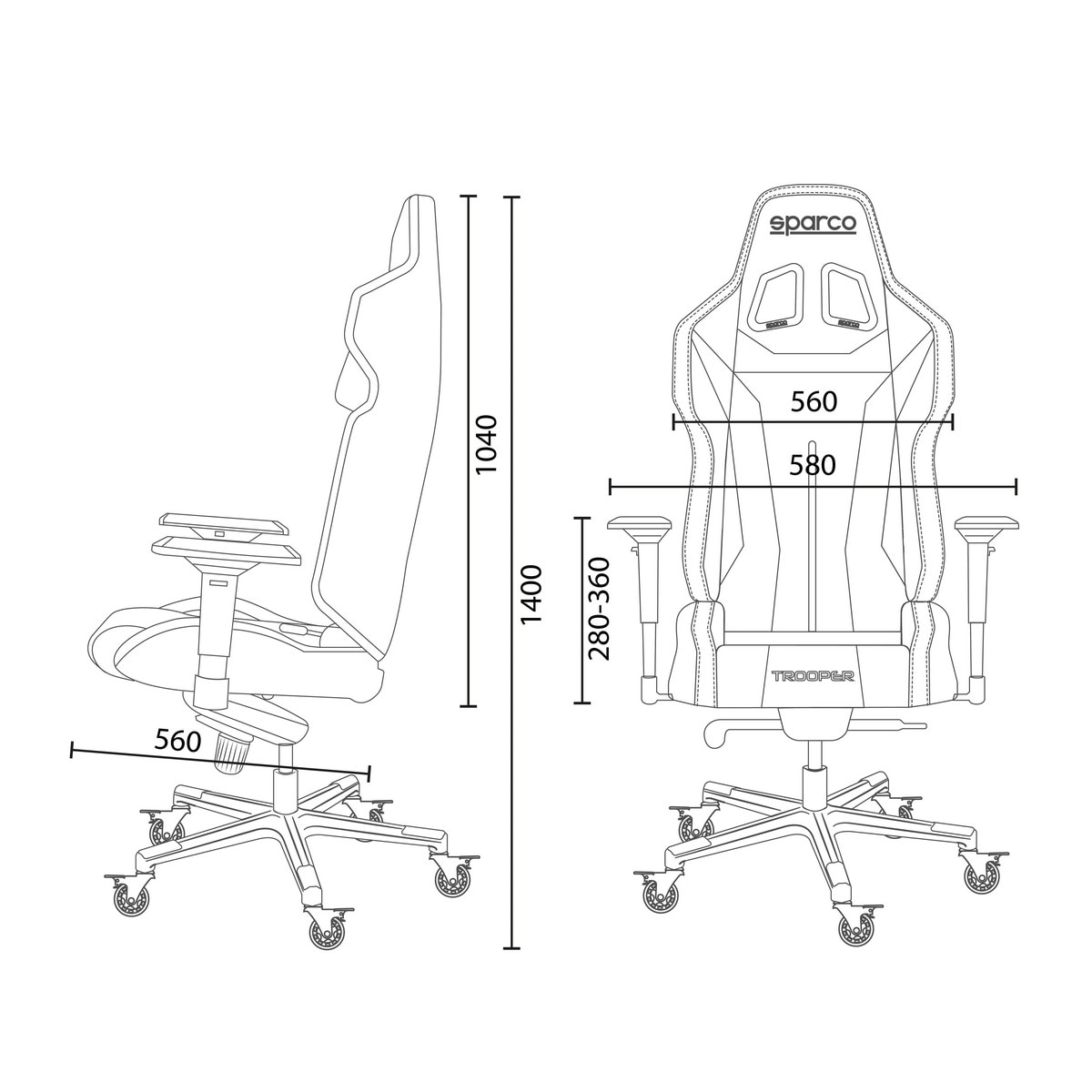 Cadeira Gaming Sparco TROOPER - Preto Preto-2