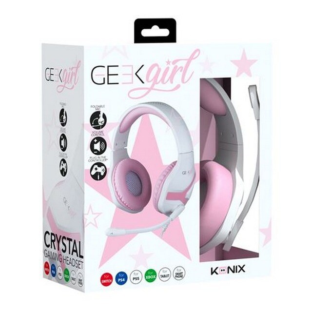 Auscultadores Konix MULKNX0040 Geek Girl Crystal - Branco e Rosa Branco / Rosa-3