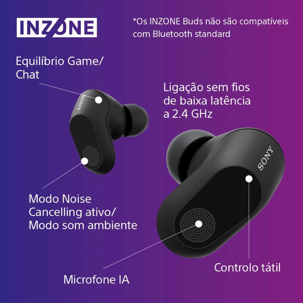 Auriculares Gaming Sony Inzone Buds TrueWireless com Noise Cancelling-360 Spatial - Preto Preto-11