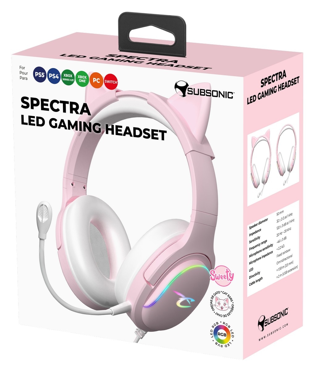 Auscultadores Gaming Subsonic LED Spectra - Sweety Pink 2