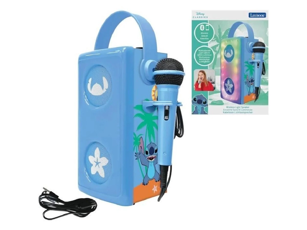 Potente Coluna Bluetooth Luminosa Stitch Com Microfone 4