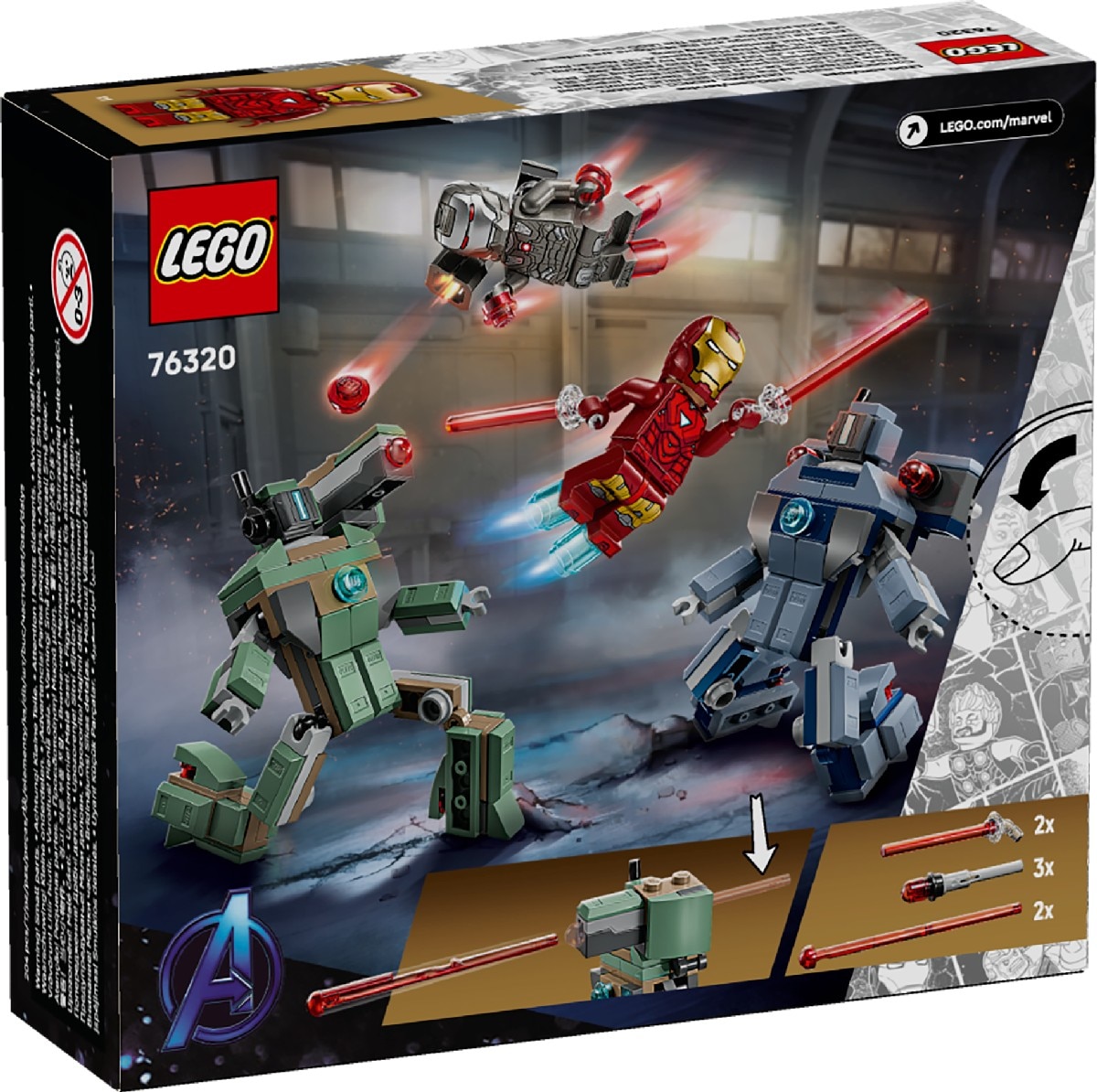 Iron Man e Máquina de Guerra contra Drones Hammer Lego Marvel 9