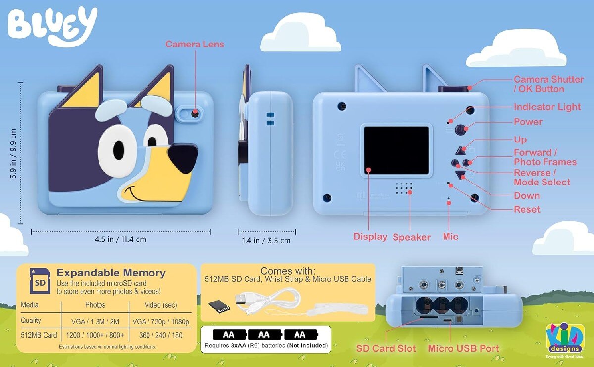 Câmara Instantânea para Crianças com Cartão SD Bluey 7