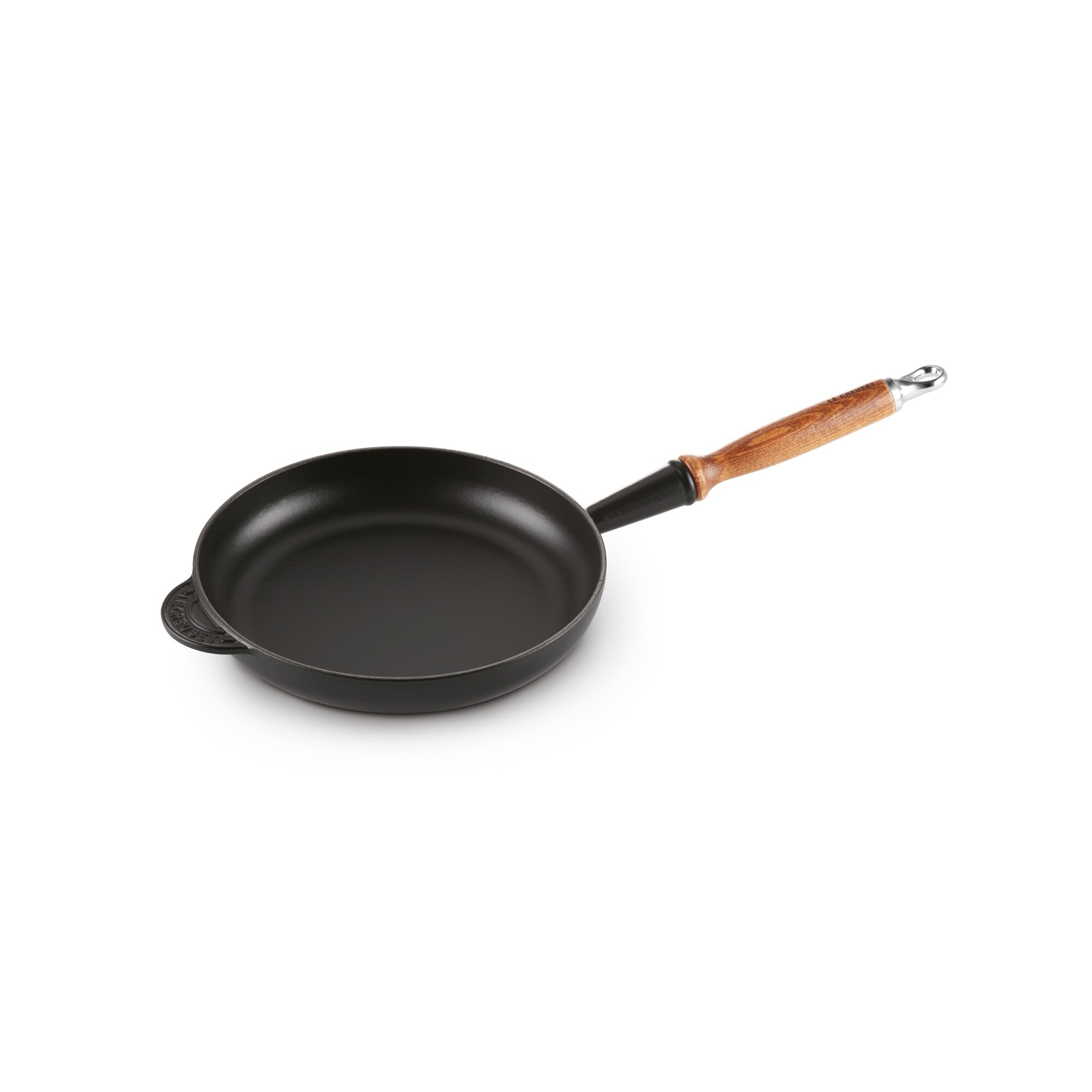 Frigideira baixa com cabo de madeira de ferro fundido Le Creuset Preto mate-2