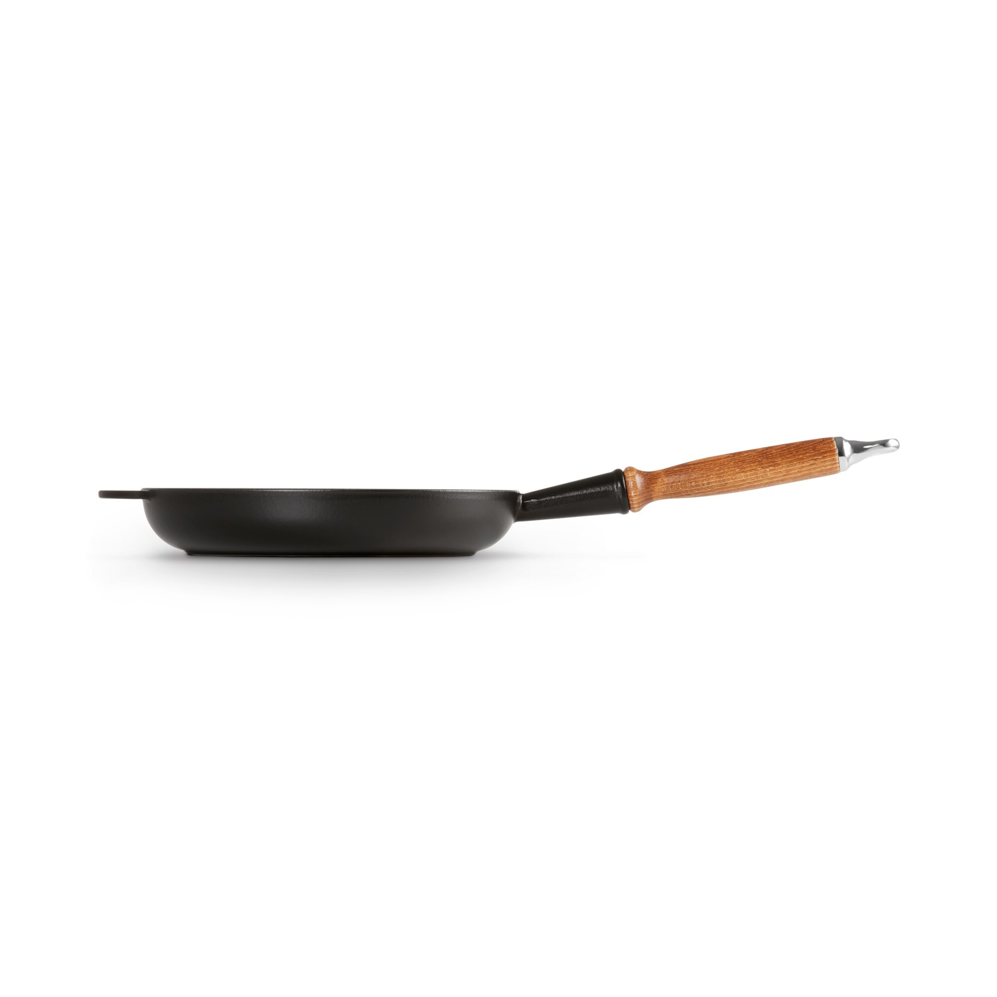 Frigideira baixa com cabo de madeira de ferro fundido Le Creuset Preto mate-3