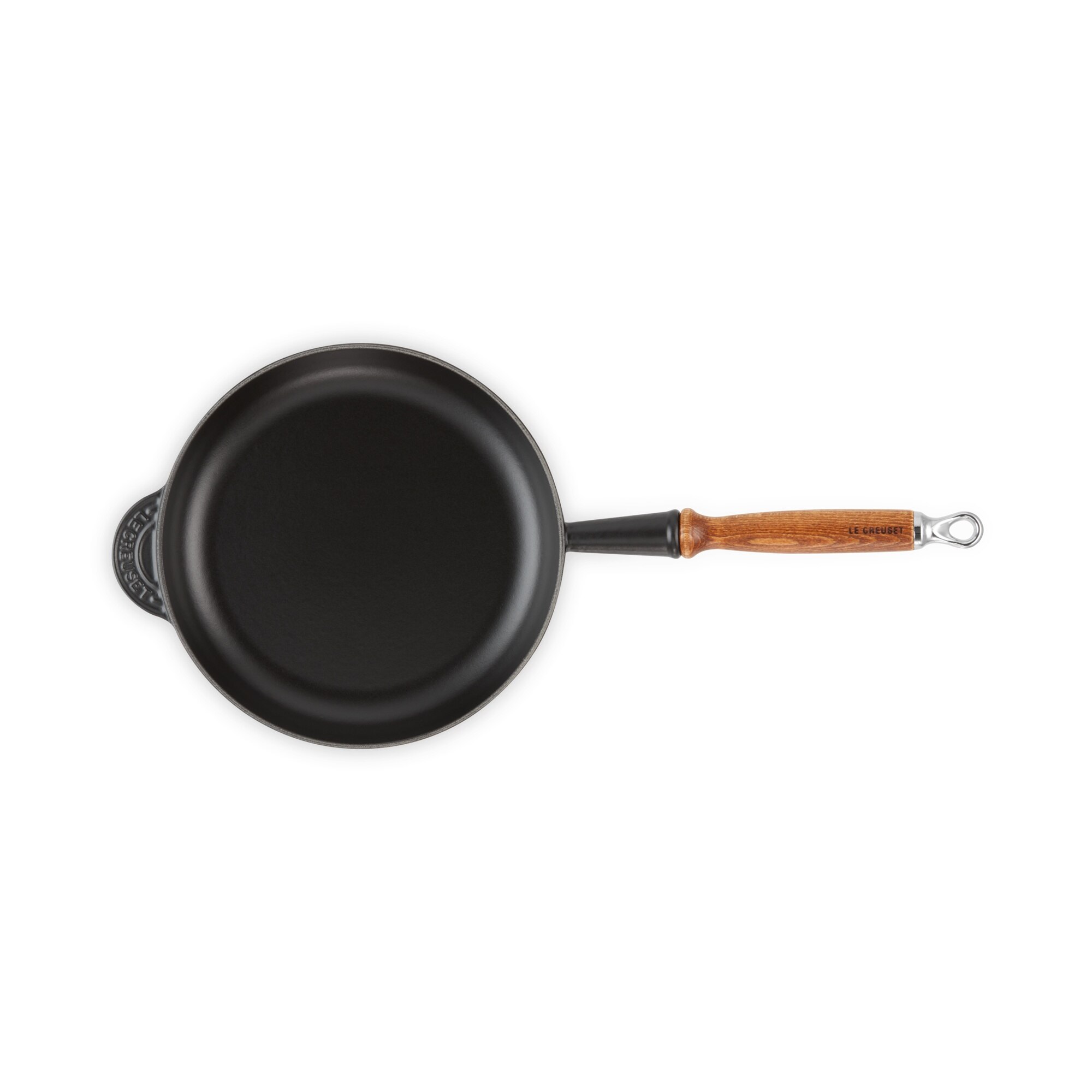 Frigideira baixa com cabo de madeira de ferro fundido Le Creuset Preto mate-4