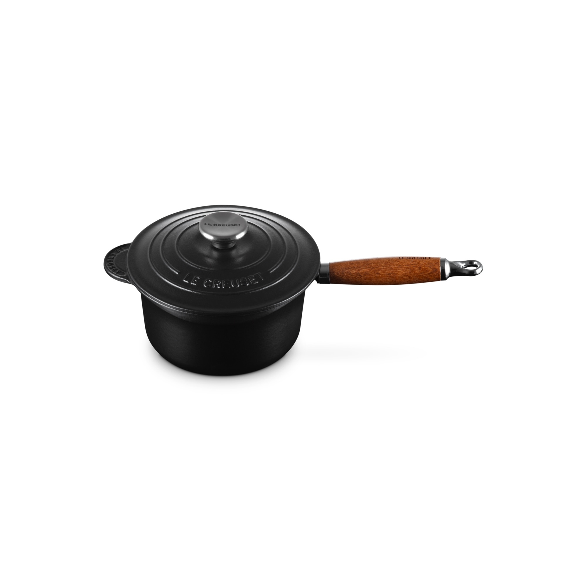 Panela de ferro fundido com cabo de madeira Le Creuset Preto mate-2