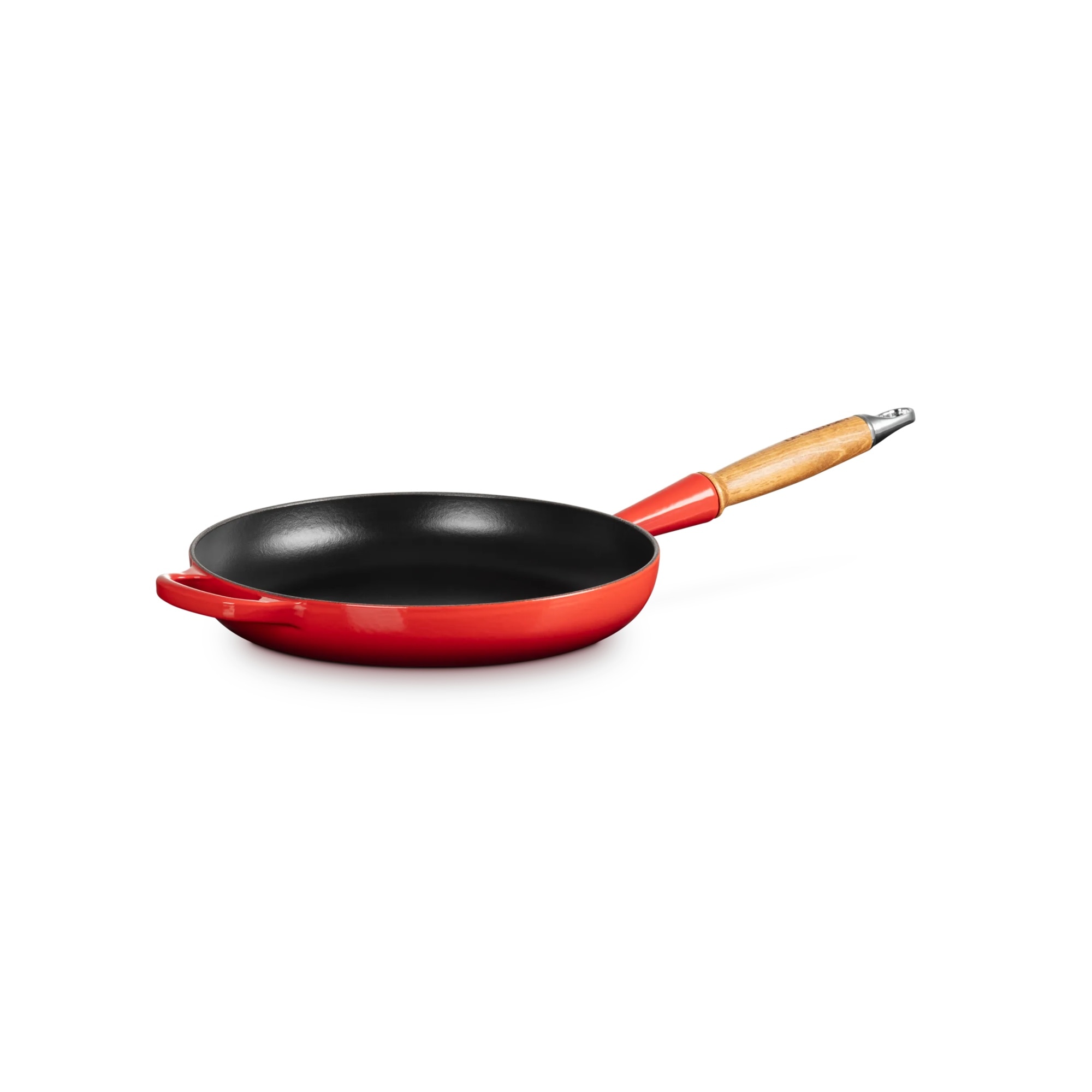 Frigideira baixa com cabo de madeira de ferro fundido Le Creuset Cereja-1