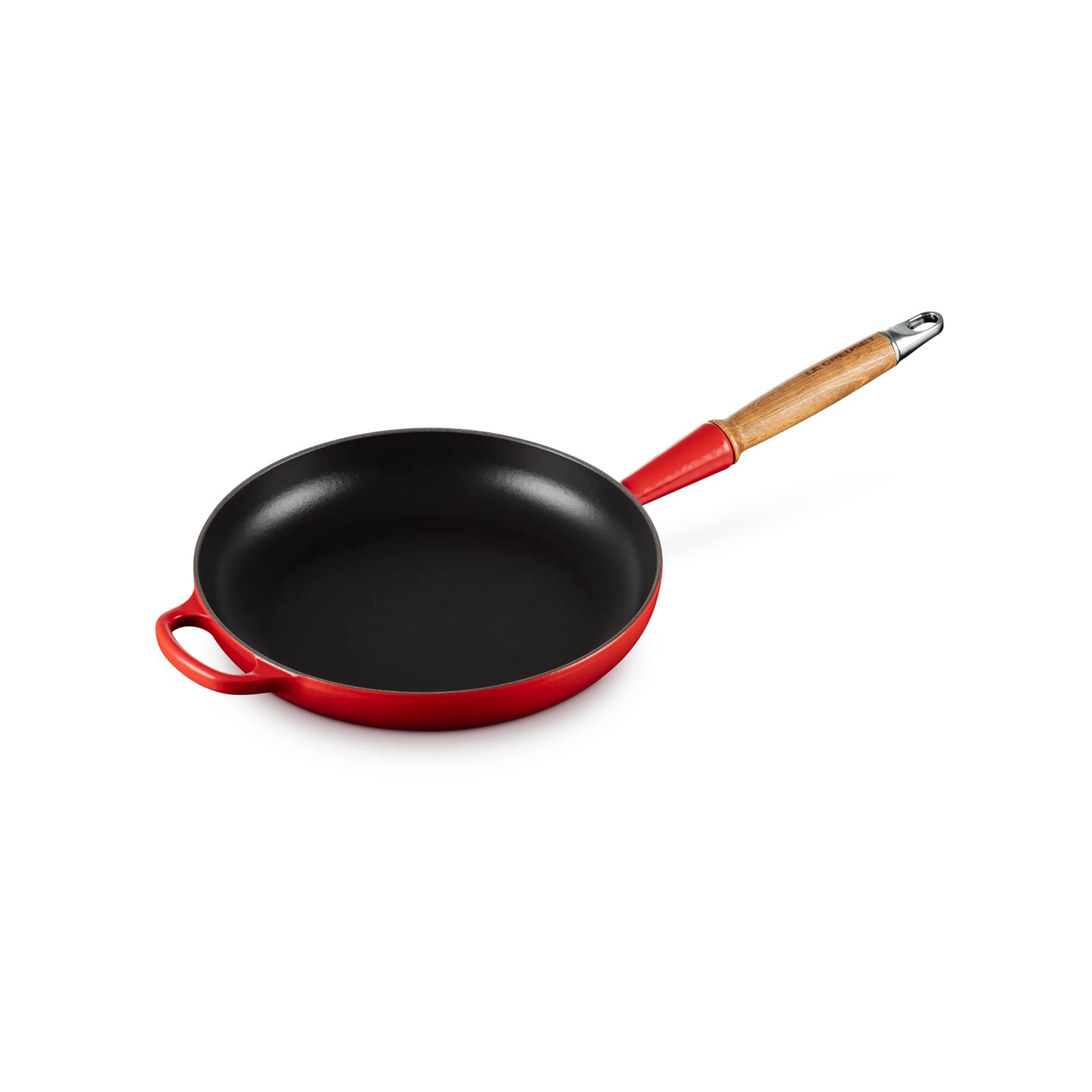Frigideira baixa com cabo de madeira de ferro fundido Le Creuset Cereja-2