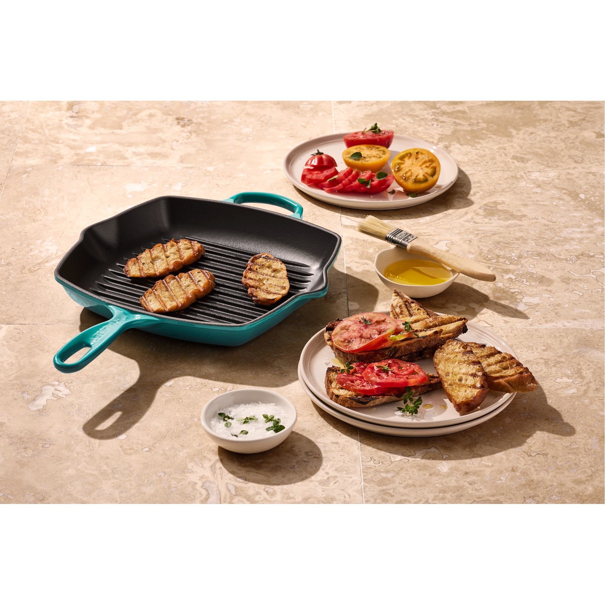 Frigideira Skillet quadrada de ferro fundido Le Creuset Azul Pacífico-4