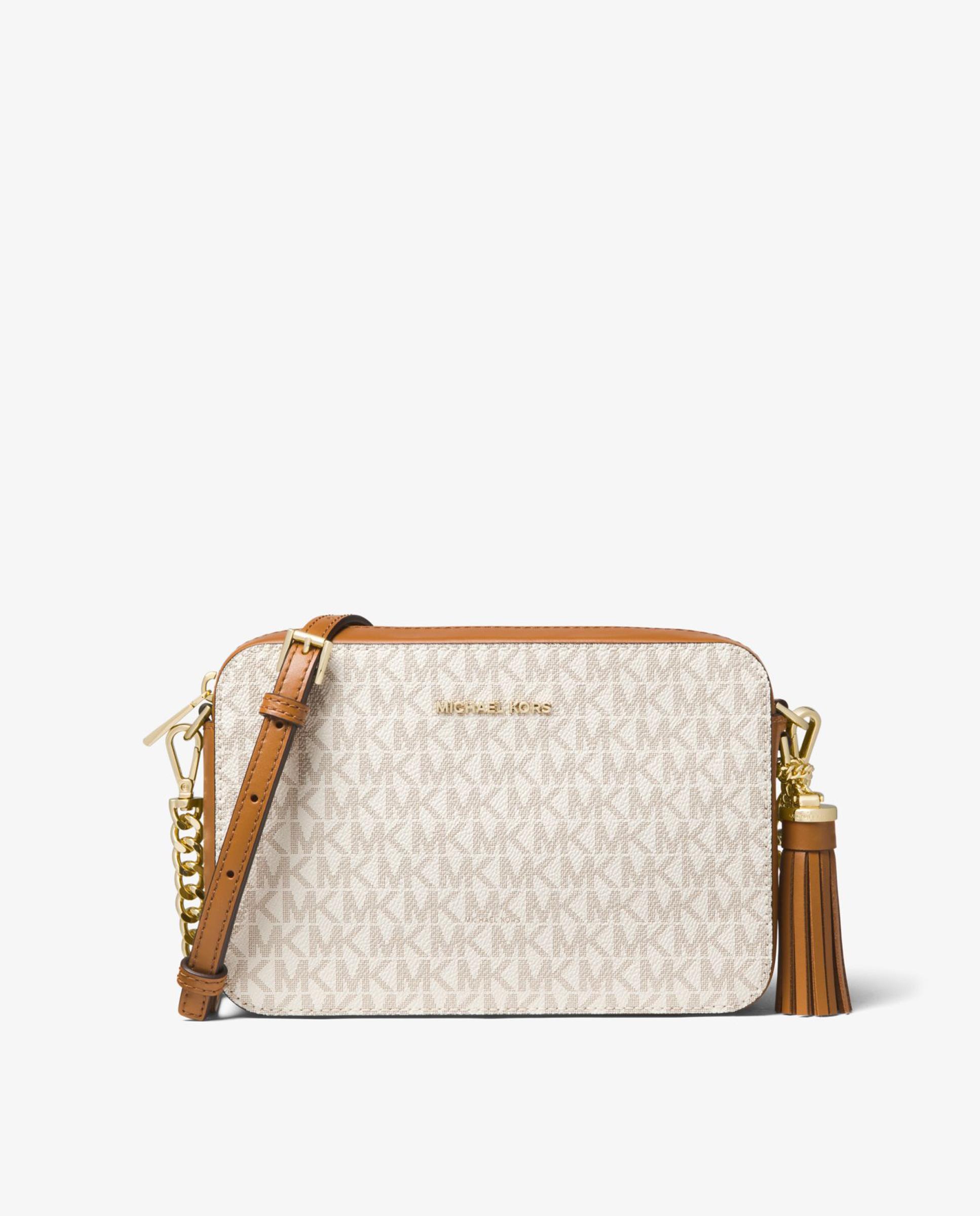 Mala a Tiracolo Ginny com Estampado de Logótipos Bege-1