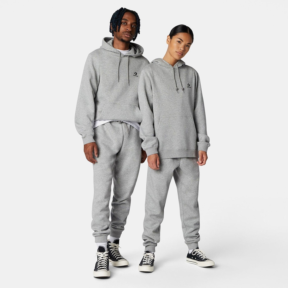 Sweatshirt Unisex Go-to Embroidered Star Chevron Fleece Hoodie Converse Cinzento-3