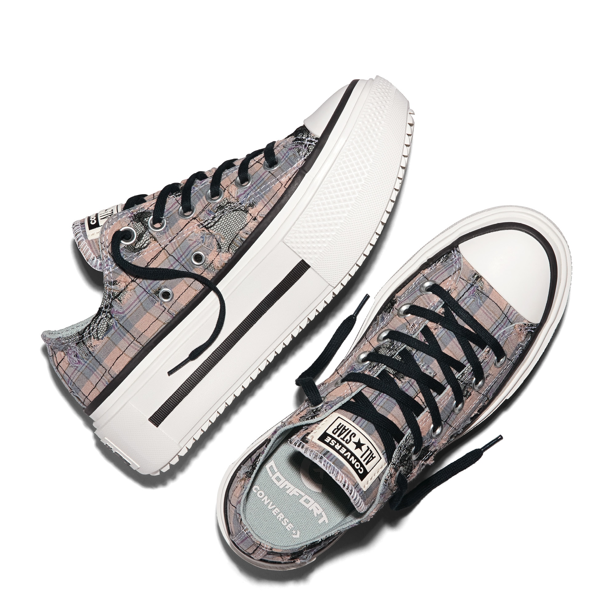 Sapatilhas Casual Chuck Taylor All Star Lift Double Stack Plaid Lace Material Converse Estampado-3
