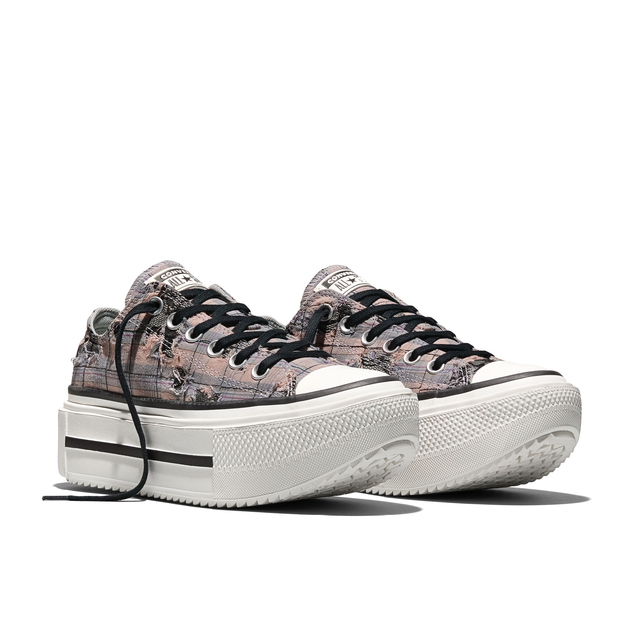 Sapatilhas Casual Chuck Taylor All Star Lift Double Stack Plaid Lace Material Converse Estampado-4