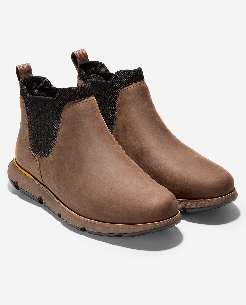 Botins de Pele com Almofada de Borracha Castanho-2