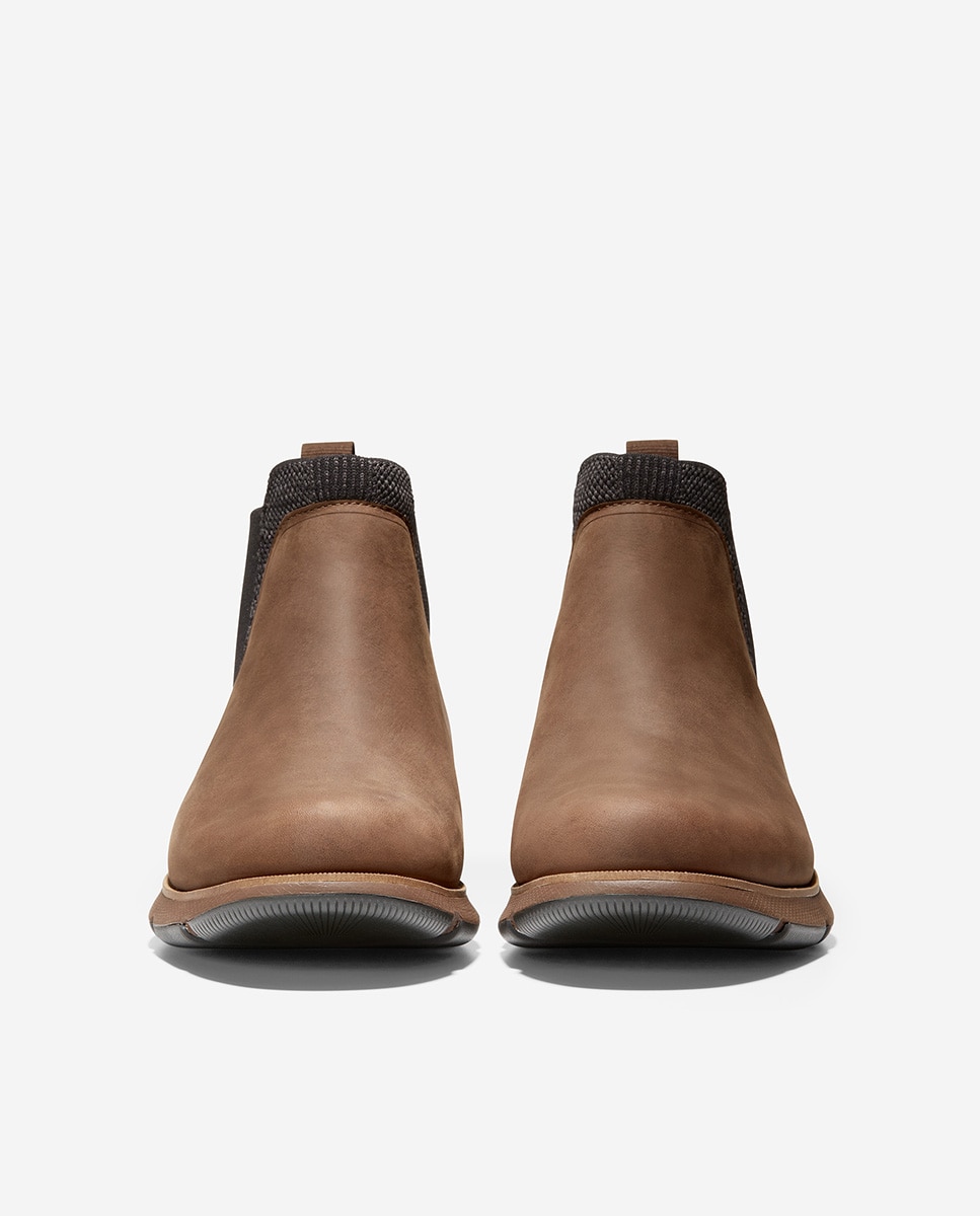 Botins de Pele com Almofada de Borracha Castanho-3