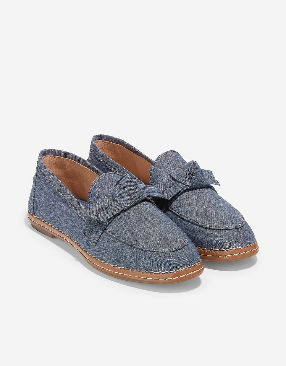 Mocassins Rasos com Laço Decorativo Azul-4