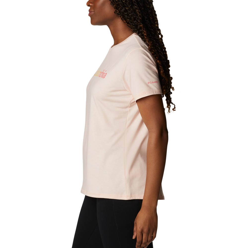 T-shirt de montanha para mulher Sun Trek Salmão-2