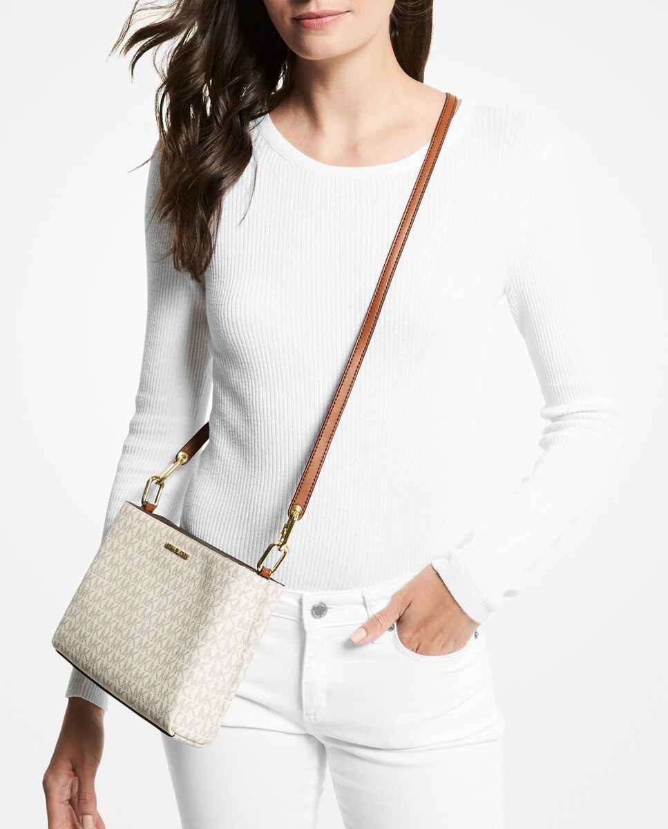 Mala a Tiracolo Trisha Média com Logotipo Bege-3