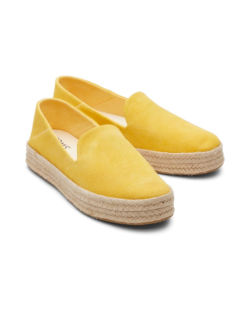 Alpercatas com Plataforma Carolina Mary Jane em Camurça Amarelo-2